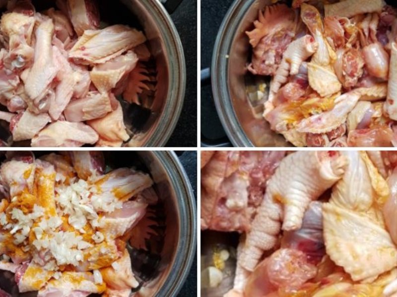 Tiến hành ướp thịt gà với gia vị