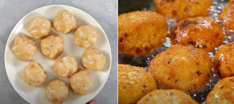 Vo viên thịt gà và chiên vàng giòn