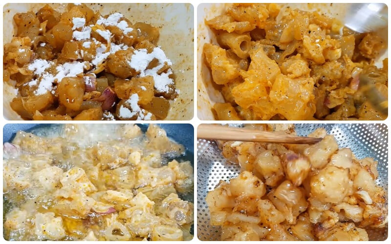 Tiến hành chiên giòn gân bò