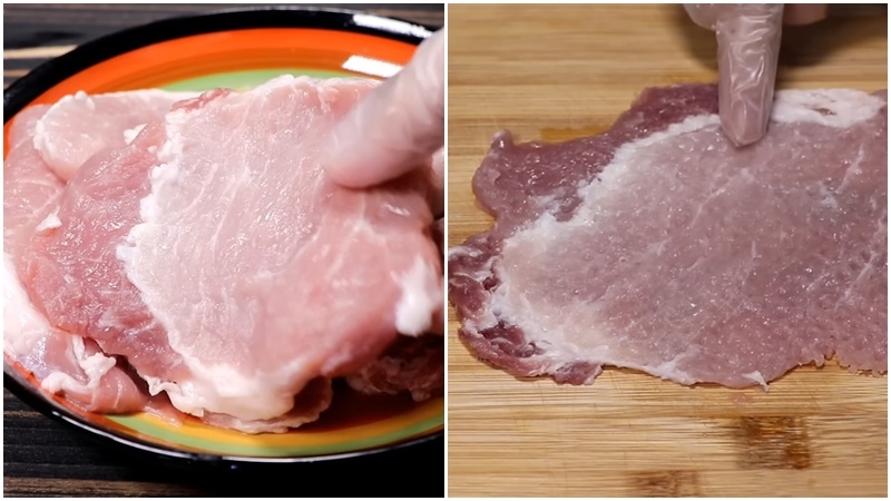 Thịt heo được sơ chế sạch và cắt miếng