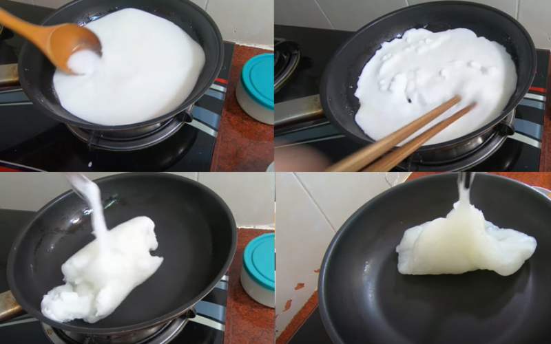 Công đoạn nấu bột làm tôm chay