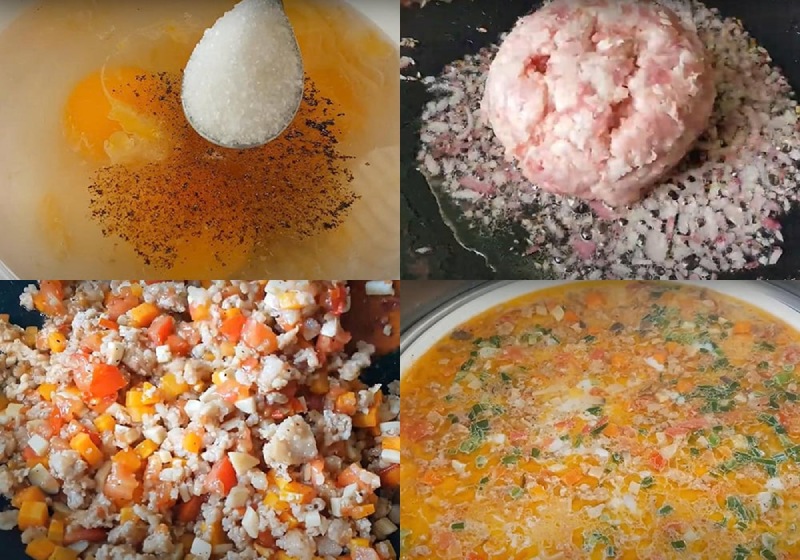 Các bước xào thịt băm và trộn với trứng