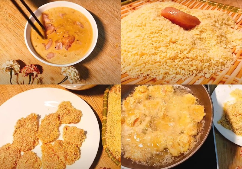 Tẩm bột và chiên ức gà