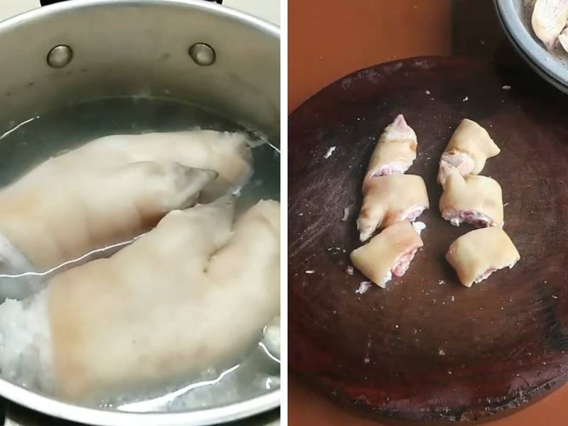 Luộc móng giò chín tới