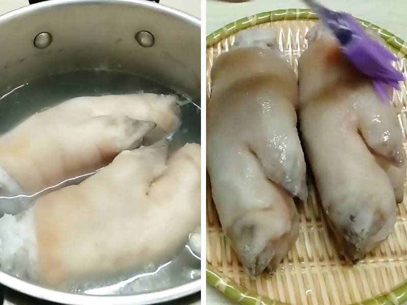 Đun sôi nước và luộc chín móng heo