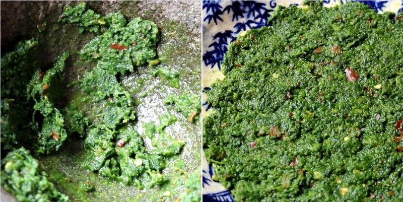 Hỗn hợp muối é xanh mịn màng, sánh đặc, có màu xanh bắt mắt