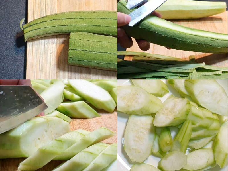Sơ chế nguyên liệu làm mướp xào nấm đông cô