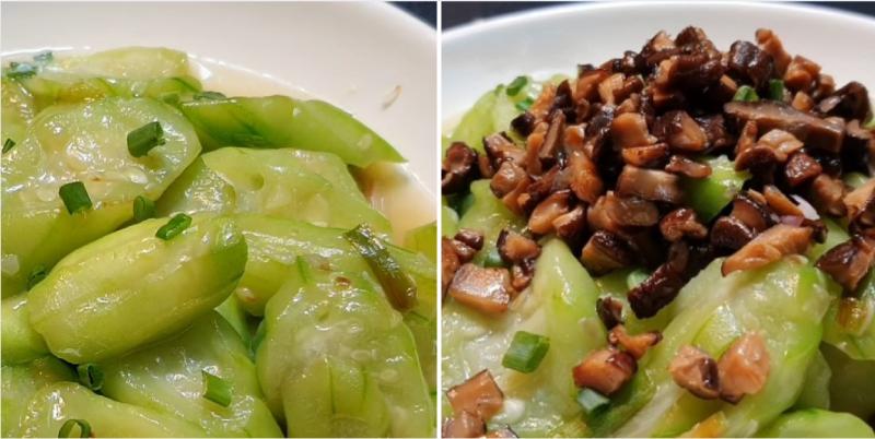 Mướp xào nấm đông cô thơm mùi nấm và hành phi, vị thanh ngọt nhẹ nhàng