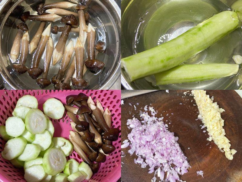 Sơ chế nguyên liệu làm mướp xào nấm mối