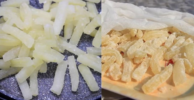 Thành phẩm Mứt bí đao sau khi sên và đem phơi nắng