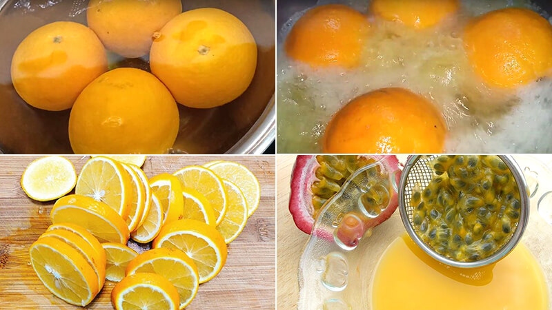 Cam luộc nguyên quả và cắt khoanh