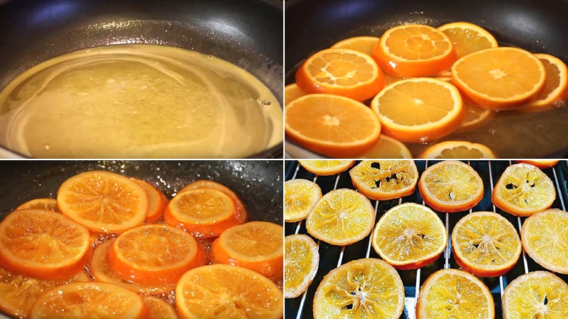Cam khoanh sên với đường, sau đó sấy trên khay