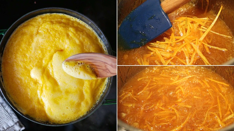 Hỗn hợp cam sệt và vỏ cam cắt sợi đang sên