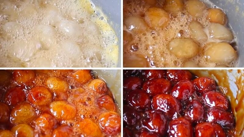 Sên chôm chôm với đường phèn đến khi keo lại và trong dẻo