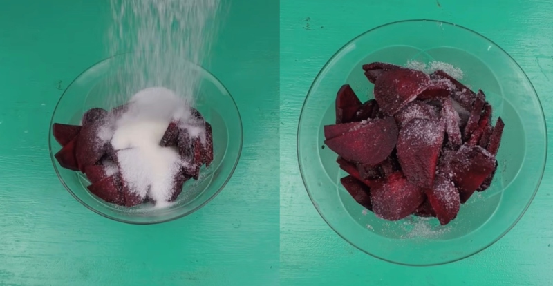 Củ dền trộn cùng đường giúp thấm vị trước khi sên làm mứt