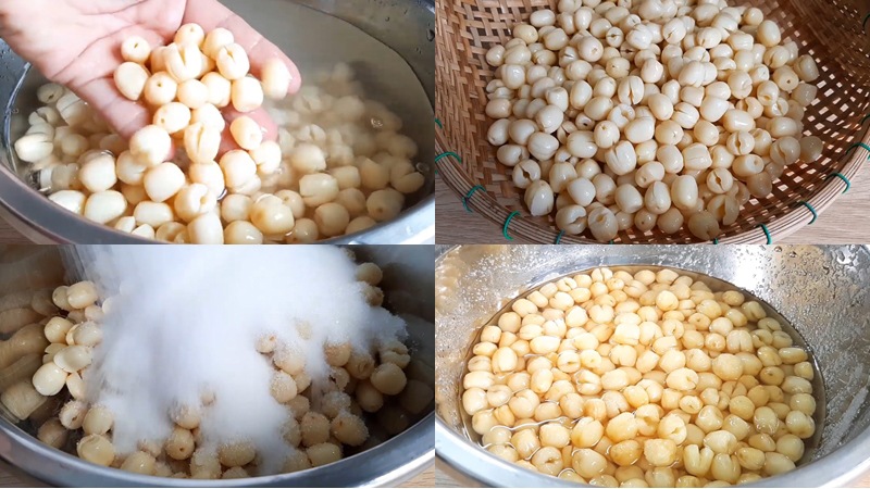 Hạt sen trộn đường ướp thấm chuẩn bị sên làm mứt