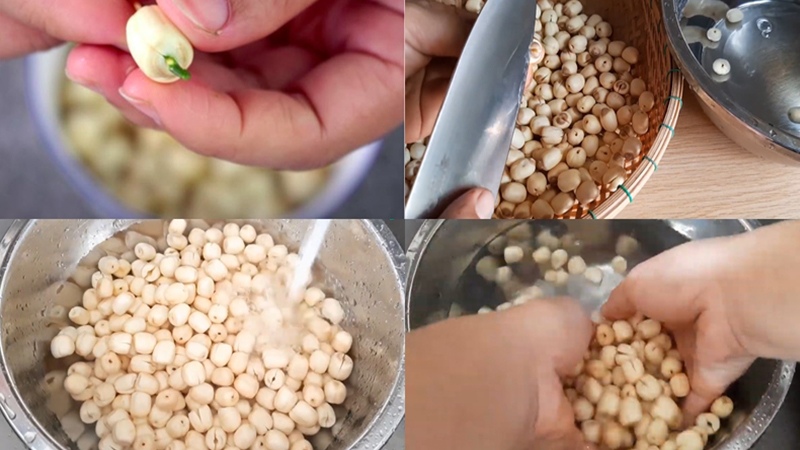 Sơ chế hạt sen tươi trước khi nấu và làm mứt