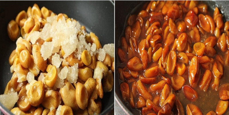 Hồng bì trộn với đường phèn và đang sên trong chảo