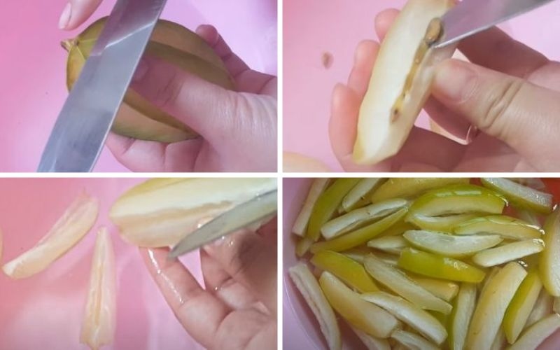 Khế gọt bỏ lõi cắt miếng nhỏ để làm mứt