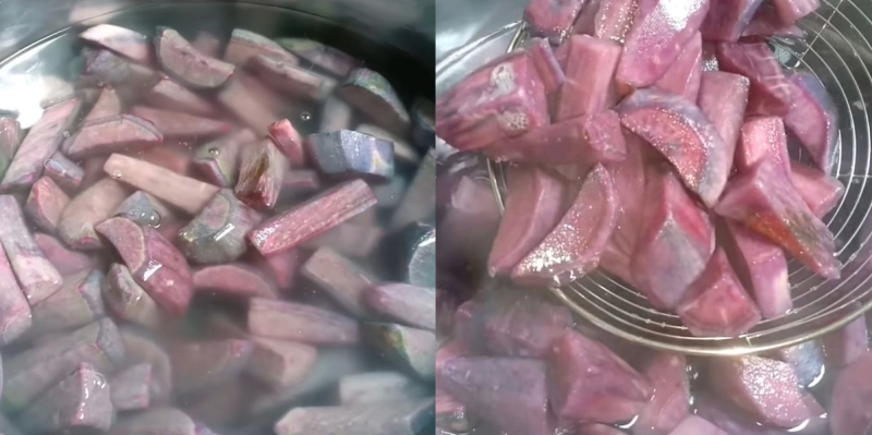 Luộc khoai lang tím