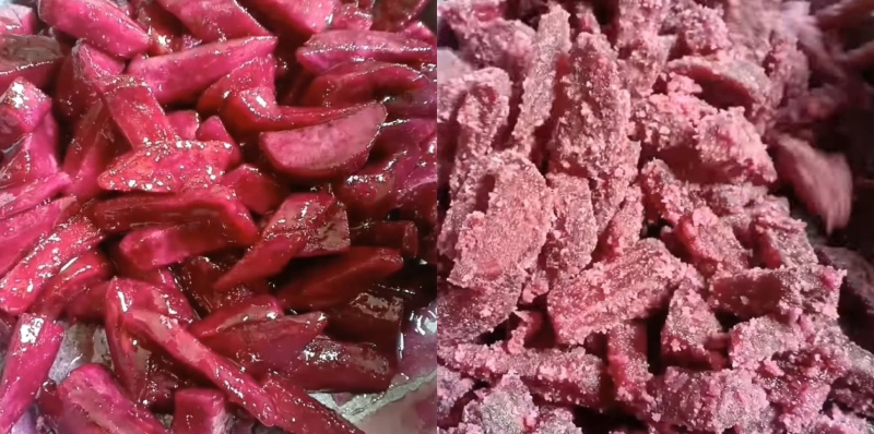 Khoai lang tím trộn đường và áo đường