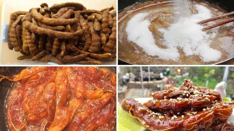 Các bước làm mứt me: nấu đường, sên me