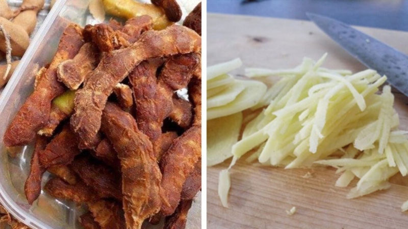 Vỏ me khô và gừng cắt sợi