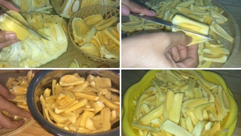 Sơ chế mít và cắt múi mít thành sợi