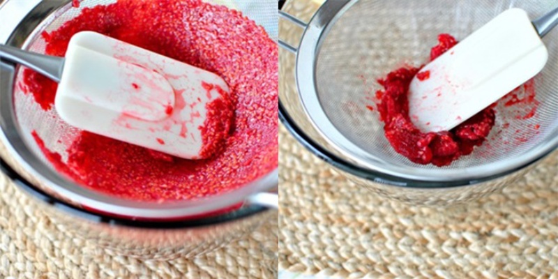 Nghiền nát phúc bồn tử và lọc với rây lọc