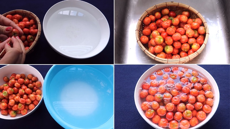 Sơ ri tươi bày trong mẹt