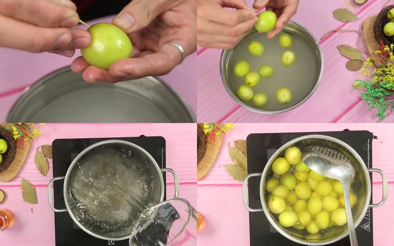 Chần táo trong nước phèn chua