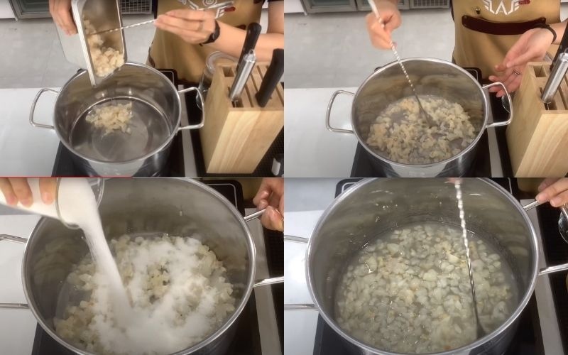 Công đoạn sên mứt vải