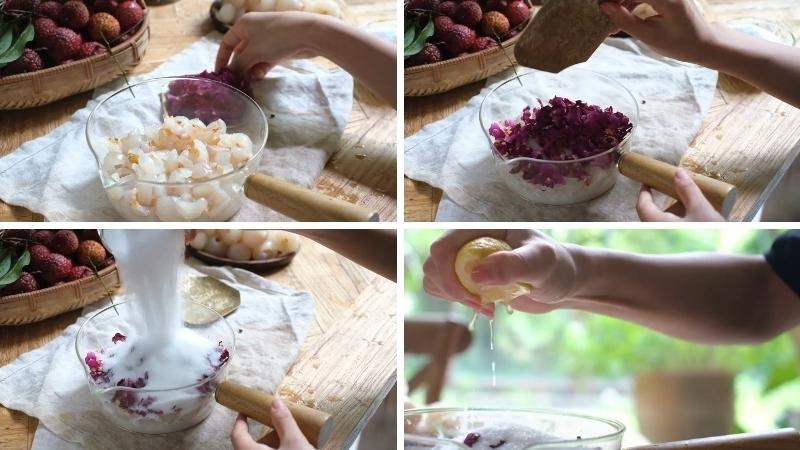 Ướp vải thiều với hoa hồng