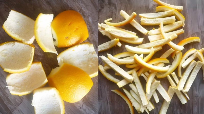 Vỏ cam được cắt nhỏ thành sợi