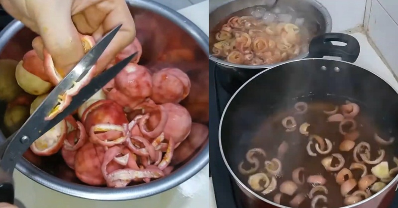 Sơ chế vỏ chanh dây và luộc mềm trước khi sên