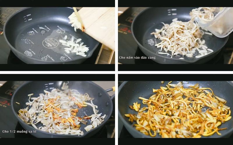 Tiến hành xào nấm bào ngư với sa tế