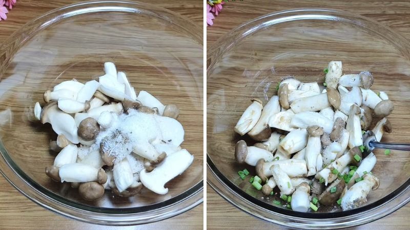 Công đoạn sơ chế và ướp nấm đùi gà