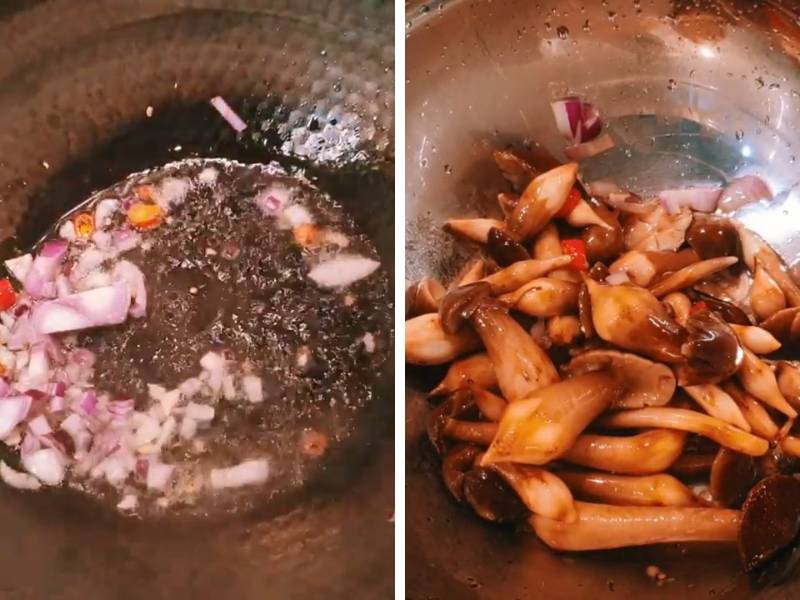 Nấm mối xào sơ với hành phi thơm