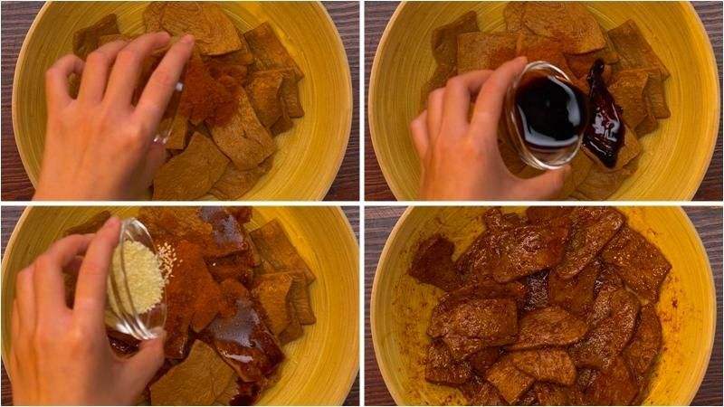Ướp gia vị cho thịt bò chay và xào 