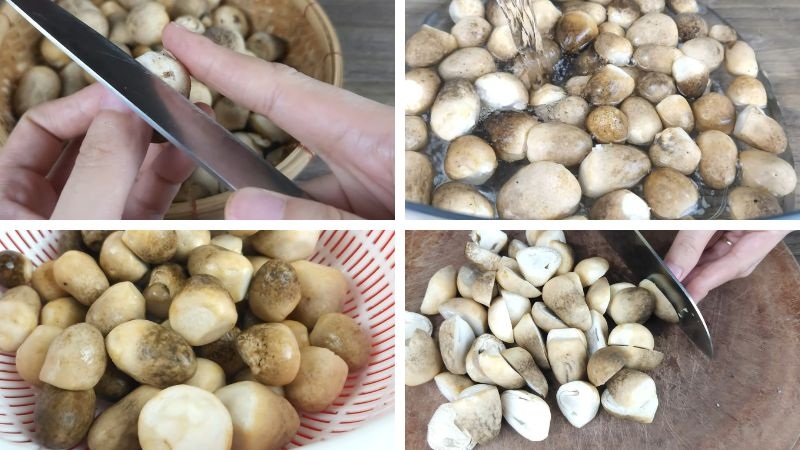 Tiến hành sơ chế nấm rơm