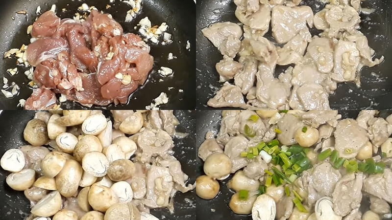 Các công đoạn xào thịt heo với nấm