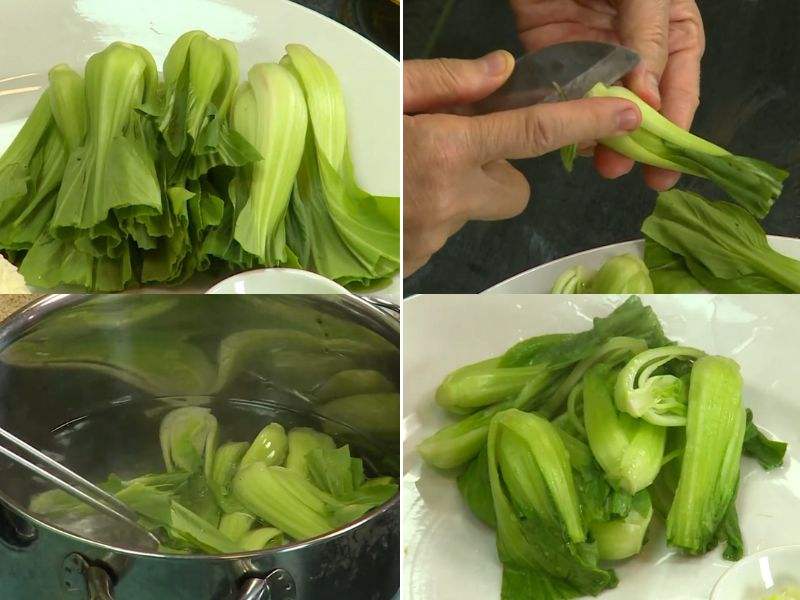 Sơ chế cải thìa để làm nấm tuyết xào chay chuẩn vị