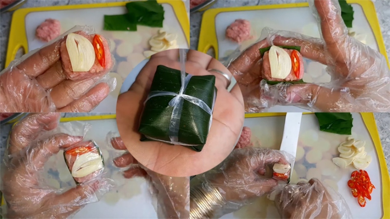 Nặn nem thành những viên vuông nhỏ
