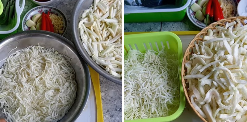 Sơ chế nguyên liệu làm nem chua chay vỏ bưởi