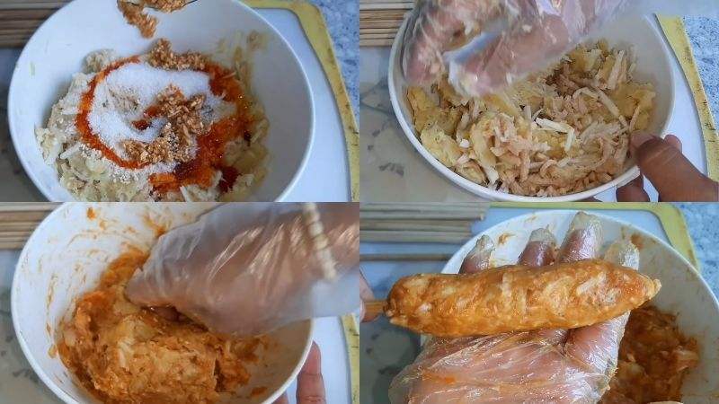 Thêm gia vị vào hỗn hợp nem chay