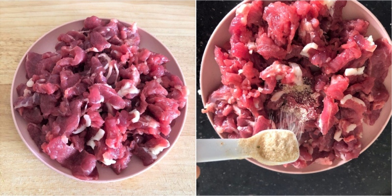 sơ chế và ướp thịt bò