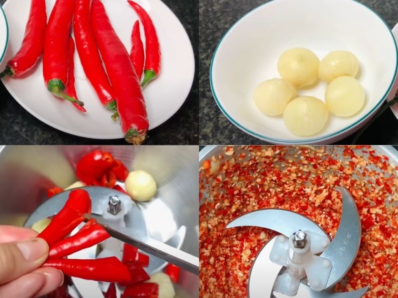 tỏi ớt sơ chế và xay nhuyễn
