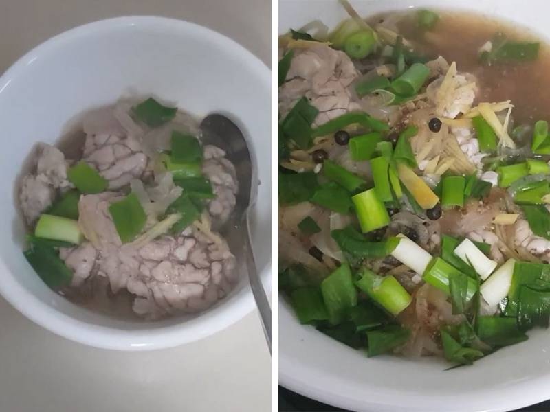 Thành phẩm Óc heo chưng gừng hành
