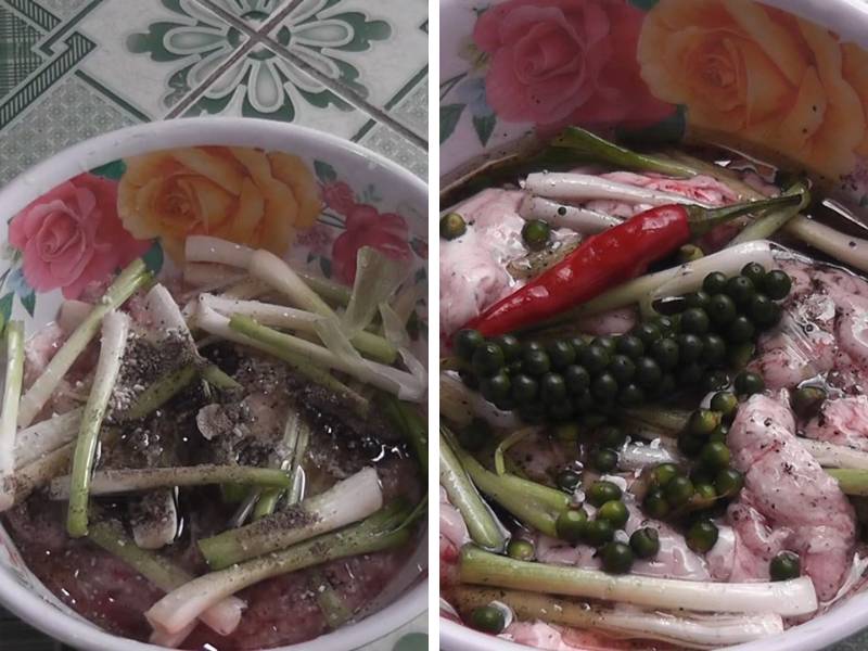 Công đoạn ướp gia vị cho óc heo