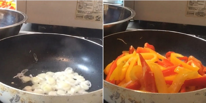 ớt chuông xào với hành thơm